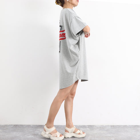 チュニックロンT 半袖 ロングtシャツ夏 ゆったり ラウンドネック ロゴTシャツ レディース 無地カットソー プルオーバー 体型カバー 着やせチュニックワンピ韓国 80TAOYIN-001