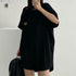 チュニックロンT 半袖 ロングtシャツ夏 ゆったり ラウンドネック ロゴTシャツ レディース 無地カットソー プルオーバー 体型カバー 着やせチュニックワンピ韓国 80TAOYIN-001