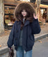 トグルボタン中綿ジャケットファー襟コート レディース ボリュームエコファーフード付き 中綿ショートコート ダッフル風防寒ブルゾン フェイクダウンジャケット厚手冬服 80TIANN-002