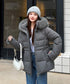 フーディーダウンジャケット 中綿アウター レディース フェイクダウンコートミドル丈 ファーフードアウター 中綿ジャケットウエストマーク 保温防寒防風 あったか冬服 80TIANN-003
