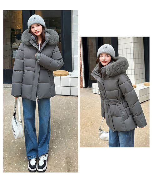 フーディーダウンジャケット 中綿アウター レディース フェイクダウンコートミドル丈 ファーフードアウター 中綿ジャケットウエストマーク 保温防寒防風 あったか冬服 80TIANN-003