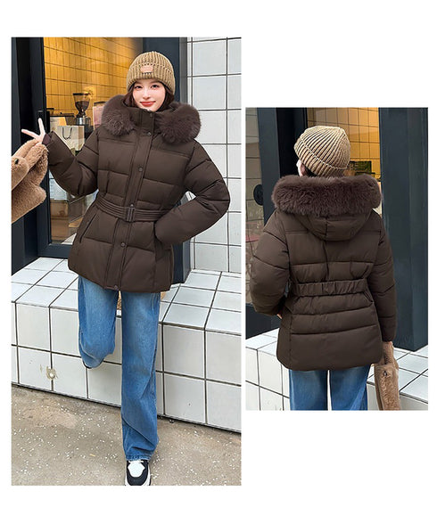 フーディーダウンジャケット 中綿アウター レディース フェイクダウンコートミドル丈 ファーフードアウター 中綿ジャケットウエストマーク 保温防寒防風 あったか冬服 80TIANN-003