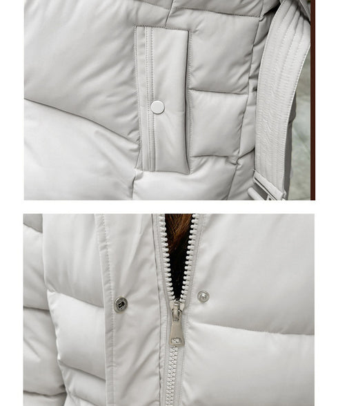 フーディーダウンジャケット 中綿アウター レディース フェイクダウンコートミドル丈 ファーフードアウター 中綿ジャケットウエストマーク 保温防寒防風 あったか冬服 80TIANN-003