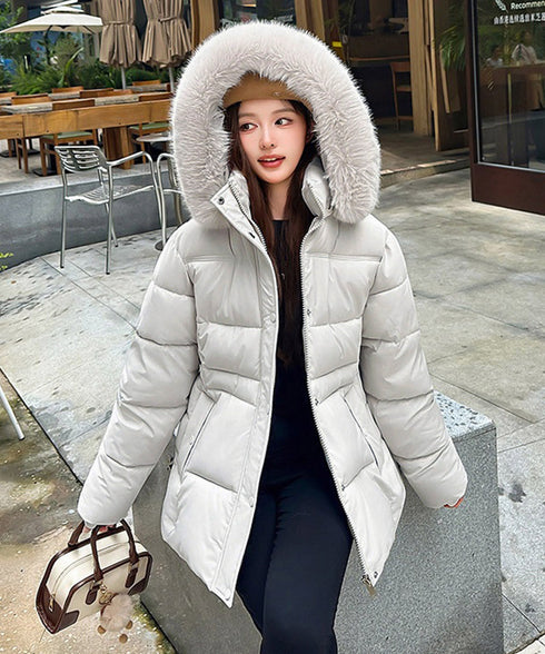 フーディーダウンジャケット 中綿アウター レディース フェイクダウンコートミドル丈 ファーフードアウター 中綿ジャケットウエストマーク 保温防寒防風 あったか冬服 80TIANN-003