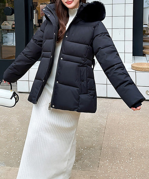 フーディーダウンジャケット 中綿アウター レディース フェイクダウンコートミドル丈 ファーフードアウター 中綿ジャケットウエストマーク 保温防寒防風 あったか冬服 80TIANN-003