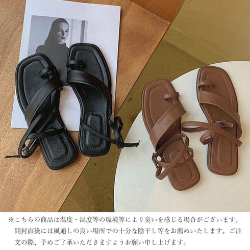 サムリング トングサンダル レディース フラットサンダル ぺたんこ コンフォートサンダル 疲れにくい スクエアトゥ アンクルストラップ ローヒール靴 80TONGTAI-010