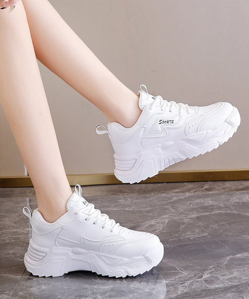 厚底ダッドスニーカー レースアップ 美脚 ボリュームスニーカー アウトドア 歩きやすいシューズ 通勤通学靴 履きやすい PUレザースニーカー カジュアルくつ 韓国 80TONGTAI-021