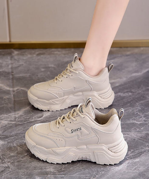 厚底ダッドスニーカー レースアップ 美脚 ボリュームスニーカー アウトドア 歩きやすいシューズ 通勤通学靴 履きやすい PUレザースニーカー カジュアルくつ 韓国 80TONGTAI-021