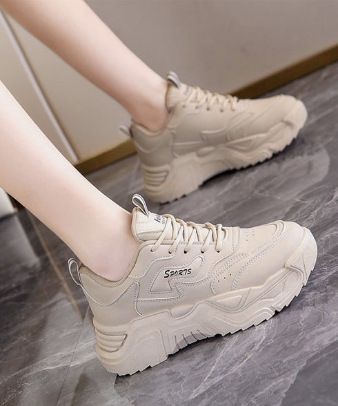 厚底ダッドスニーカー レースアップ 美脚 ボリュームスニーカー アウトドア 歩きやすいシューズ 通勤通学靴 履きやすい PUレザースニーカー カジュアルくつ 韓国 80TONGTAI-021