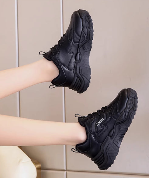 厚底ダッドスニーカー レースアップ 美脚 ボリュームスニーカー アウトドア 歩きやすいシューズ 通勤通学靴 履きやすい PUレザースニーカー カジュアルくつ 韓国 80TONGTAI-021