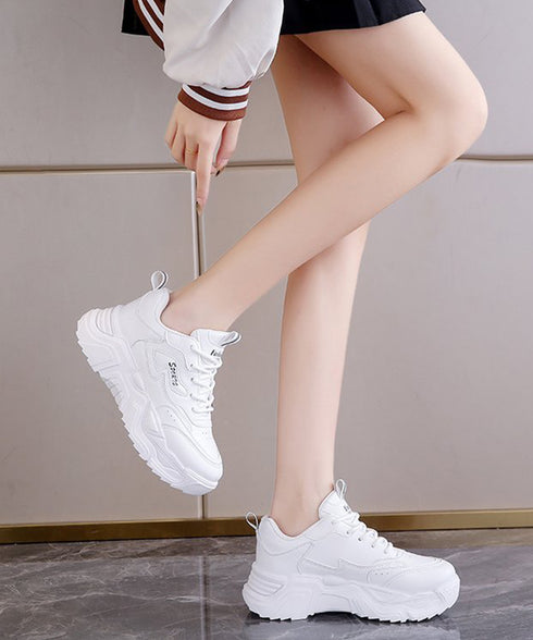 厚底ダッドスニーカー レースアップ 美脚 ボリュームスニーカー アウトドア 歩きやすいシューズ 通勤通学靴 履きやすい PUレザースニーカー カジュアルくつ 韓国 80TONGTAI-021
