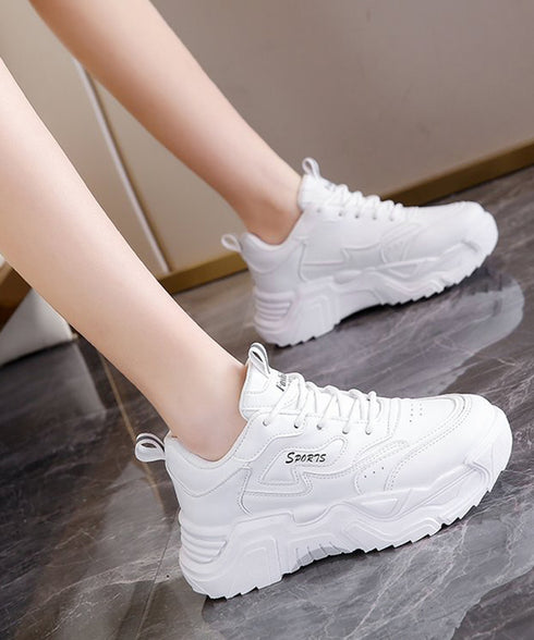 厚底ダッドスニーカー レースアップ 美脚 ボリュームスニーカー アウトドア 歩きやすいシューズ 通勤通学靴 履きやすい PUレザースニーカー カジュアルくつ 韓国 80TONGTAI-021