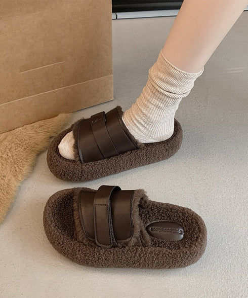 ファーサンダル 厚底 レトロボアサンダル レディース 暖かい ぺたんこ靴 もこもこルームシューズ 履きやすい フラットコンフォートサンダル 疲れない秋冬靴 韓国風 80TONGTAI-022
