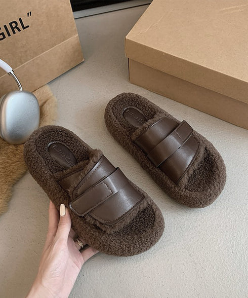 ファーサンダル 厚底 レトロボアサンダル レディース 暖かい ぺたんこ靴 もこもこルームシューズ 履きやすい フラットコンフォートサンダル 疲れない秋冬靴 韓国風 80TONGTAI-022
