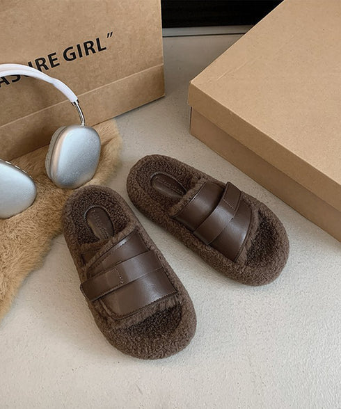 ファーサンダル 厚底 レトロボアサンダル レディース 暖かい ぺたんこ靴 もこもこルームシューズ 履きやすい フラットコンフォートサンダル 疲れない秋冬靴 韓国風 80TONGTAI-022