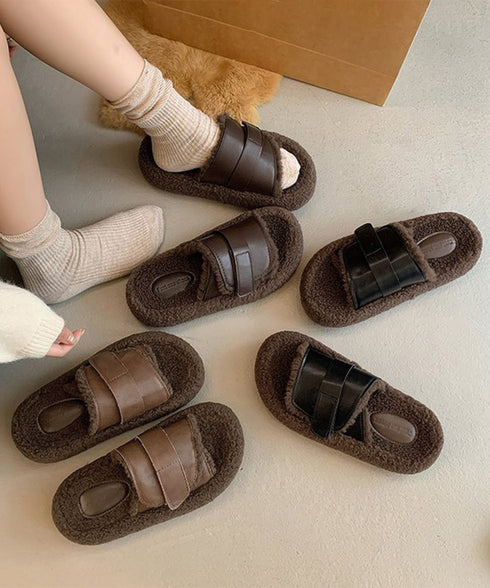 ファーサンダル 厚底 レトロボアサンダル レディース 暖かい ぺたんこ靴 もこもこルームシューズ 履きやすい フラットコンフォートサンダル 疲れない秋冬靴 韓国風 80TONGTAI-022