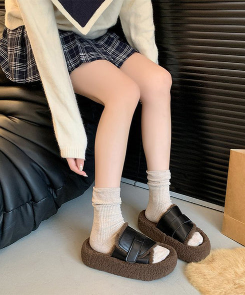 ファーサンダル 厚底 レトロボアサンダル レディース 暖かい ぺたんこ靴 もこもこルームシューズ 履きやすい フラットコンフォートサンダル 疲れない秋冬靴 韓国風 80TONGTAI-022