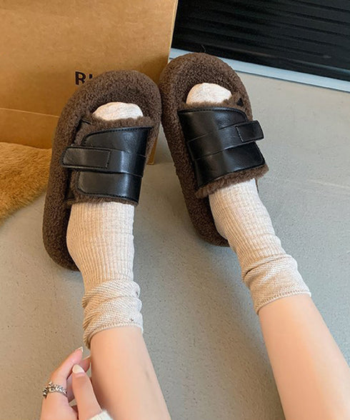 ファーサンダル 厚底 レトロボアサンダル レディース 暖かい ぺたんこ靴 もこもこルームシューズ 履きやすい フラットコンフォートサンダル 疲れない秋冬靴 韓国風 80TONGTAI-022