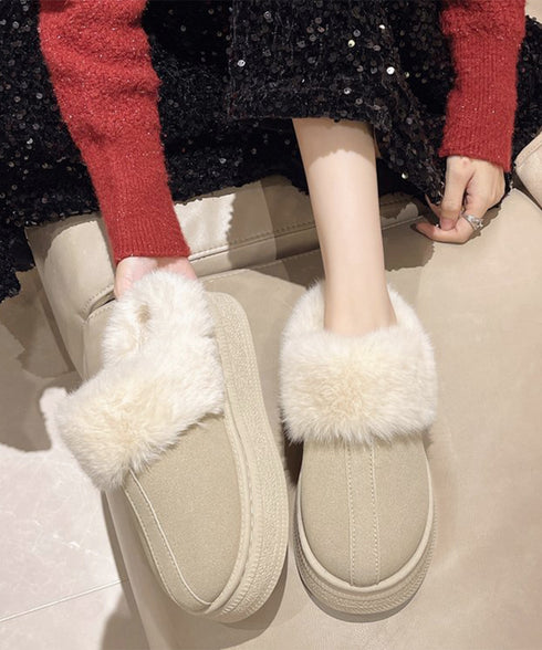 ファーサボサンダル厚底レディースモカシン もこもこ ムートンスリッポン 裏起毛ローファー 暖かいふわふわスリッポン ファーパンプス 保温防寒靴 オシャレ裏ボア冬靴 80TONGTAI-023