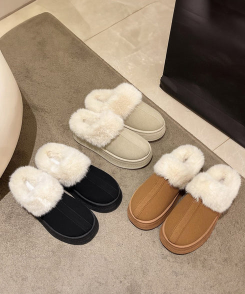 ファーサボサンダル厚底レディースモカシン もこもこ ムートンスリッポン 裏起毛ローファー 暖かいふわふわスリッポン ファーパンプス 保温防寒靴 オシャレ裏ボア冬靴 80TONGTAI-023