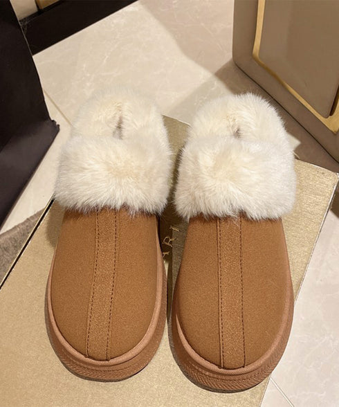 ファーサボサンダル厚底レディースモカシン もこもこ ムートンスリッポン 裏起毛ローファー 暖かいふわふわスリッポン ファーパンプス 保温防寒靴 オシャレ裏ボア冬靴 80TONGTAI-023