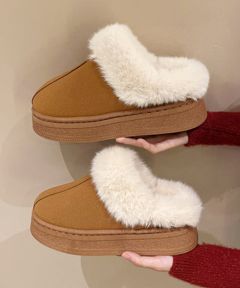 ファーサボサンダル厚底レディースモカシン もこもこ ムートンスリッポン 裏起毛ローファー 暖かいふわふわスリッポン ファーパンプス 保温防寒靴 オシャレ裏ボア冬靴 80TONGTAI-023