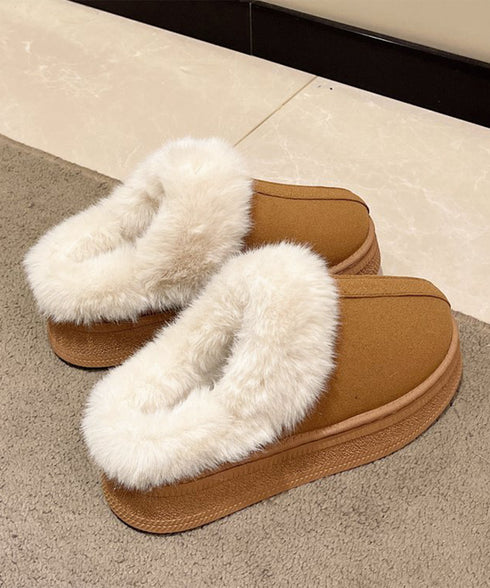 ファーサボサンダル厚底レディースモカシン もこもこ ムートンスリッポン 裏起毛ローファー 暖かいふわふわスリッポン ファーパンプス 保温防寒靴 オシャレ裏ボア冬靴 80TONGTAI-023