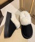 ファーサボサンダル厚底レディースモカシン もこもこ ムートンスリッポン 裏起毛ローファー 暖かいふわふわスリッポン ファーパンプス 保温防寒靴 オシャレ裏ボア冬靴 80TONGTAI-023