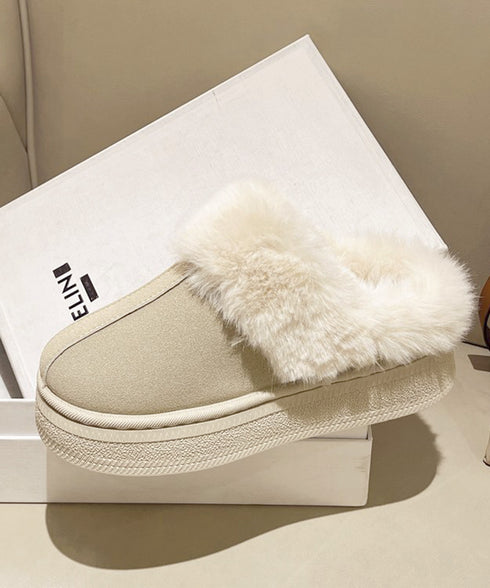 ファーサボサンダル厚底レディースモカシン もこもこ ムートンスリッポン 裏起毛ローファー 暖かいふわふわスリッポン ファーパンプス 保温防寒靴 オシャレ裏ボア冬靴 80TONGTAI-023