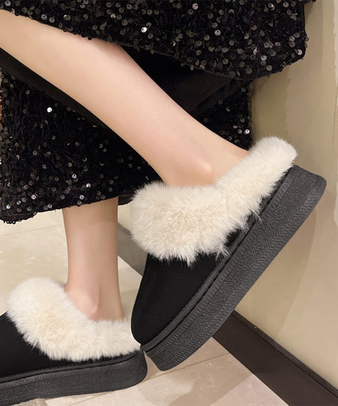 ファーサボサンダル厚底レディースモカシン もこもこ ムートンスリッポン 裏起毛ローファー 暖かいふわふわスリッポン ファーパンプス 保温防寒靴 オシャレ裏ボア冬靴 80TONGTAI-023