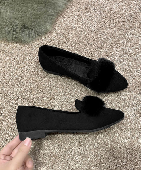 ファー付きパンプスポインテッドトゥ韓国風 フラットシューズ レディース 痛くない ぺたんこパンプス ローヒール 秋冬靴 脱げない 歩きやすい スエード調パンプス春 80TONGTAI-024