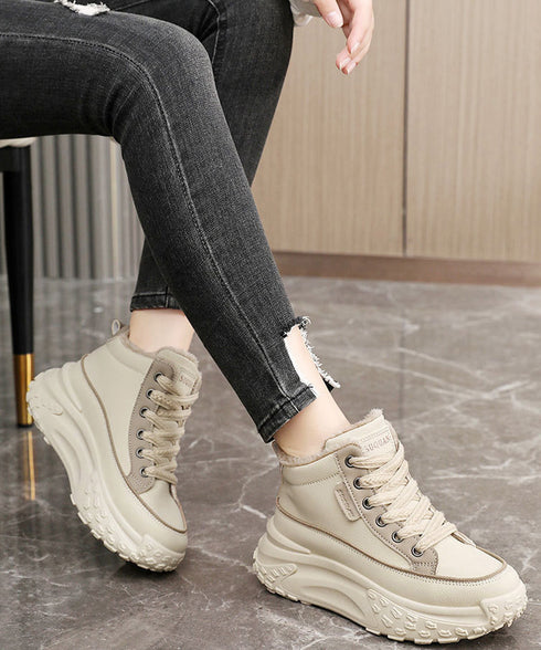 裏起毛 厚底スニーカー ハイカット韓国風 レディース レースアップスニーカー 美脚脚長 歩きやすいシューズ 疲れない ボリュームソール 秋冬 おしゃれ 暖か厚底靴 80TONGTAI-025