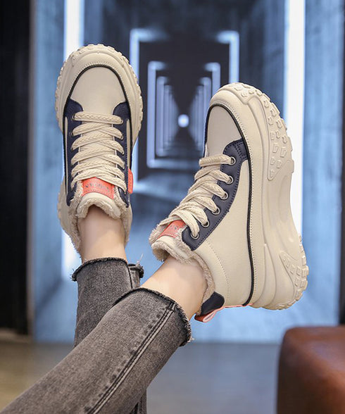 裏起毛 厚底スニーカー ハイカット韓国風 レディース レースアップスニーカー 美脚脚長 歩きやすいシューズ 疲れない ボリュームソール 秋冬 おしゃれ 暖か厚底靴 80TONGTAI-025