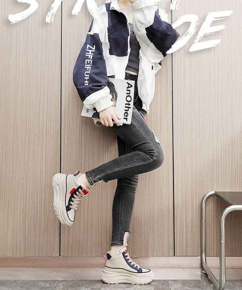 裏起毛 厚底スニーカー ハイカット韓国風 レディース レースアップスニーカー 美脚脚長 歩きやすいシューズ 疲れない ボリュームソール 秋冬 おしゃれ 暖か厚底靴 80TONGTAI-025