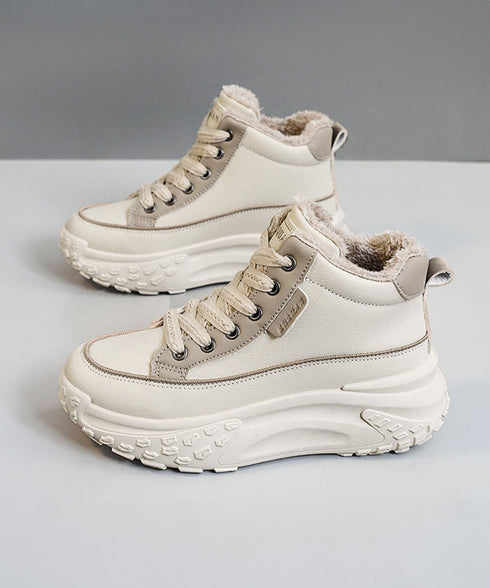 裏起毛 厚底スニーカー ハイカット韓国風 レディース レースアップスニーカー 美脚脚長 歩きやすいシューズ 疲れない ボリュームソール 秋冬 おしゃれ 暖か厚底靴 80TONGTAI-025