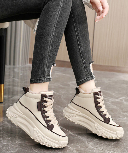 裏起毛 厚底スニーカー ハイカット韓国風 レディース レースアップスニーカー 美脚脚長 歩きやすいシューズ 疲れない ボリュームソール 秋冬 おしゃれ 暖か厚底靴 80TONGTAI-025