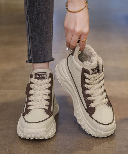 裏起毛 厚底スニーカー ハイカット韓国風 レディース レースアップスニーカー 美脚脚長 歩きやすいシューズ 疲れない ボリュームソール 秋冬 おしゃれ 暖か厚底靴 80TONGTAI-025