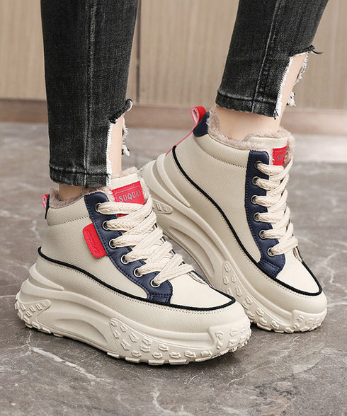 裏起毛 厚底スニーカー ハイカット韓国風 レディース レースアップスニーカー 美脚脚長 歩きやすいシューズ 疲れない ボリュームソール 秋冬 おしゃれ 暖か厚底靴 80TONGTAI-025