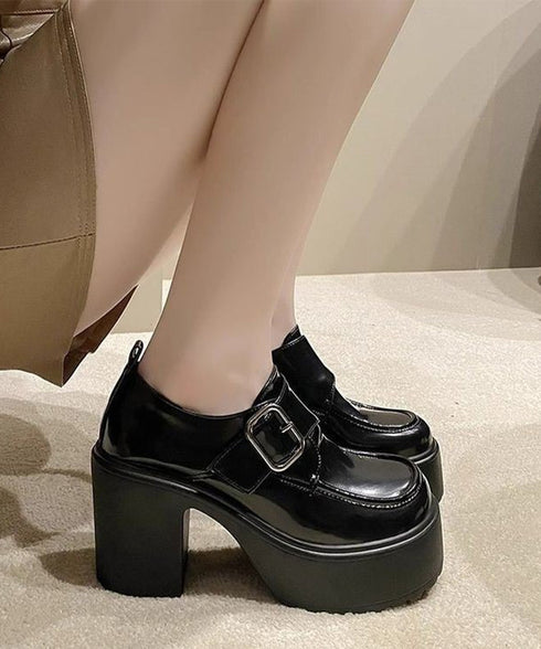 厚底ローファーレディース太ヒールパンプス ワンベルトバックル ローファー 歩きやすいラウンドトゥシューズ メイド靴 美脚脚長お嬢様パンプス ヒール9cm疲れない 80TONGTAI-026