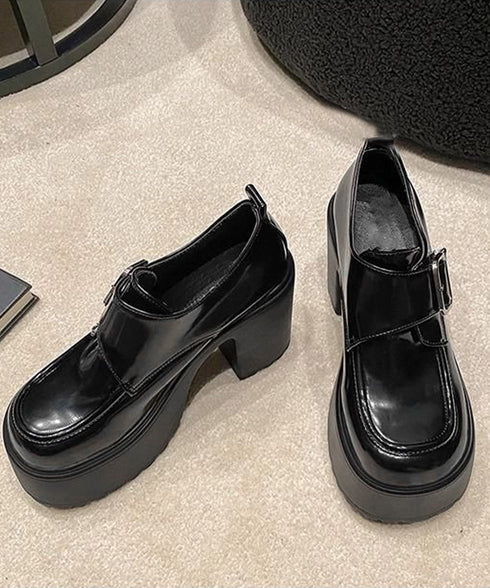 厚底ローファーレディース太ヒールパンプス ワンベルトバックル ローファー 歩きやすいラウンドトゥシューズ メイド靴 美脚脚長お嬢様パンプス ヒール9cm疲れない 80TONGTAI-026