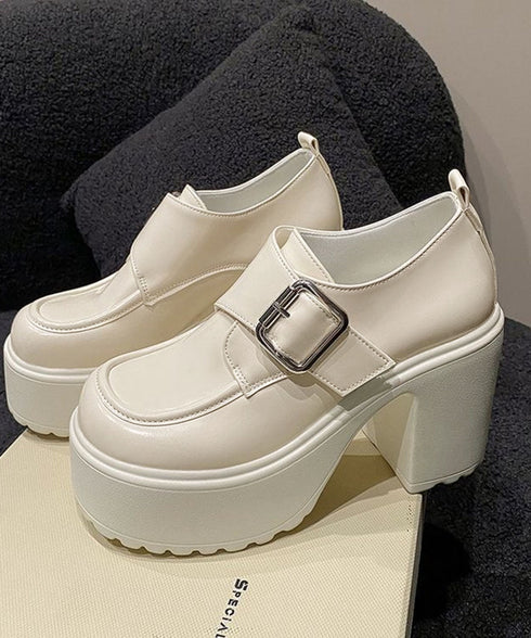 厚底ローファーレディース太ヒールパンプス ワンベルトバックル ローファー 歩きやすいラウンドトゥシューズ メイド靴 美脚脚長お嬢様パンプス ヒール9cm疲れない 80TONGTAI-026