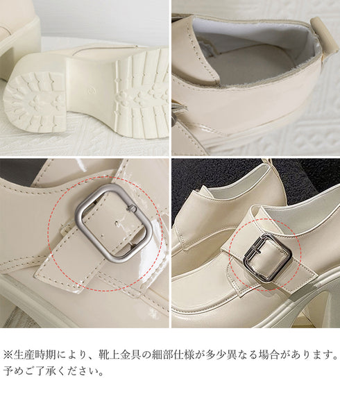 厚底ローファーレディース太ヒールパンプス ワンベルトバックル ローファー 歩きやすいラウンドトゥシューズ メイド靴 美脚脚長お嬢様パンプス ヒール9cm疲れない 80TONGTAI-026