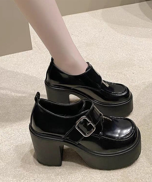 厚底ローファーレディース太ヒールパンプス ワンベルトバックル ローファー 歩きやすいラウンドトゥシューズ メイド靴 美脚脚長お嬢様パンプス ヒール9cm疲れない 80TONGTAI-026