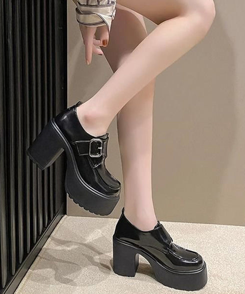 厚底ローファーレディース太ヒールパンプス ワンベルトバックル ローファー 歩きやすいラウンドトゥシューズ メイド靴 美脚脚長お嬢様パンプス ヒール9cm疲れない 80TONGTAI-026