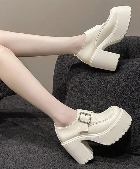 厚底ローファーレディース太ヒールパンプス ワンベルトバックル ローファー 歩きやすいラウンドトゥシューズ メイド靴 美脚脚長お嬢様パンプス ヒール9cm疲れない 80TONGTAI-026