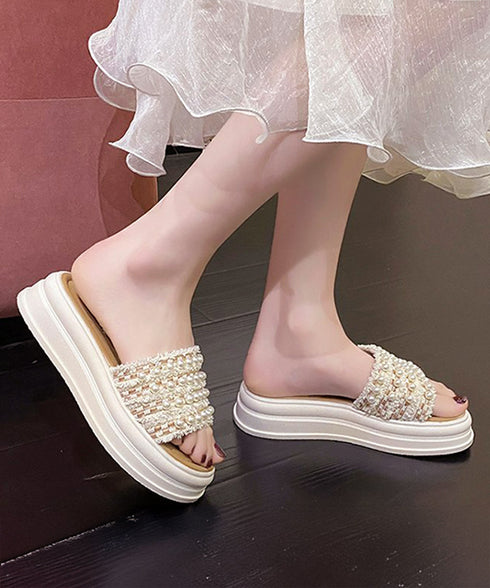 厚底サンダル パール付きフラットサンダル レディース 履きやすい コンフォートサンダル 歩きやすい 軽量スリッパ 韓国風 ビーチサンダル お洒落 真珠付きサンダル 80TONGTAI-028