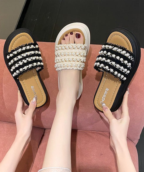 厚底サンダル パール付きフラットサンダル レディース 履きやすい コンフォートサンダル 歩きやすい 軽量スリッパ 韓国風 ビーチサンダル お洒落 真珠付きサンダル 80TONGTAI-028