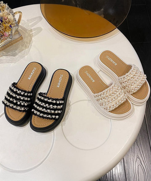 厚底サンダル パール付きフラットサンダル レディース 履きやすい コンフォートサンダル 歩きやすい 軽量スリッパ 韓国風 ビーチサンダル お洒落 真珠付きサンダル 80TONGTAI-028