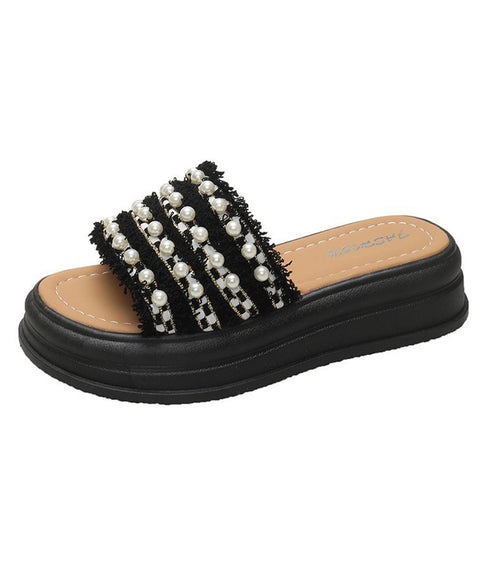 厚底サンダル パール付きフラットサンダル レディース 履きやすい コンフォートサンダル 歩きやすい 軽量スリッパ 韓国風 ビーチサンダル お洒落 真珠付きサンダル 80TONGTAI-028