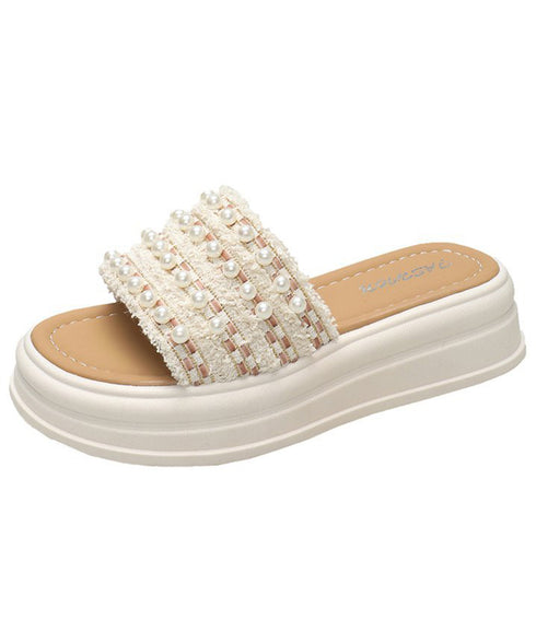 厚底サンダル パール付きフラットサンダル レディース 履きやすい コンフォートサンダル 歩きやすい 軽量スリッパ 韓国風 ビーチサンダル お洒落 真珠付きサンダル 80TONGTAI-028